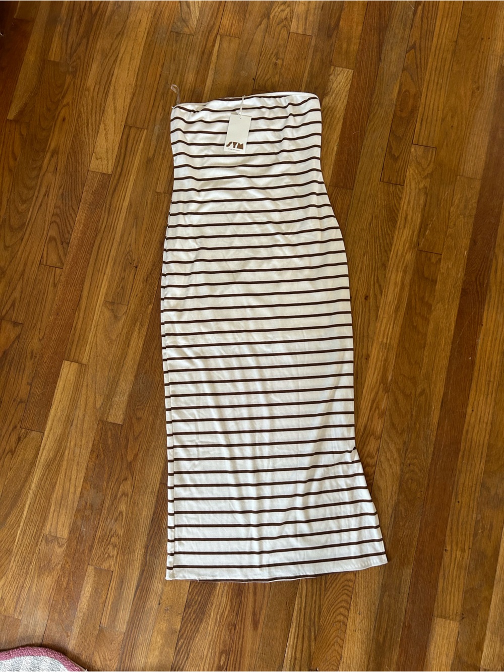 See You Monday White and Brown Striped Midi Skirt